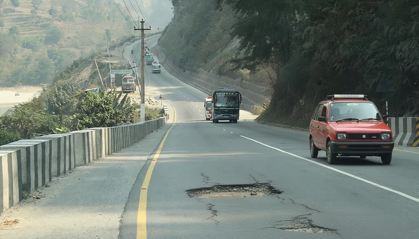 Road with pothole